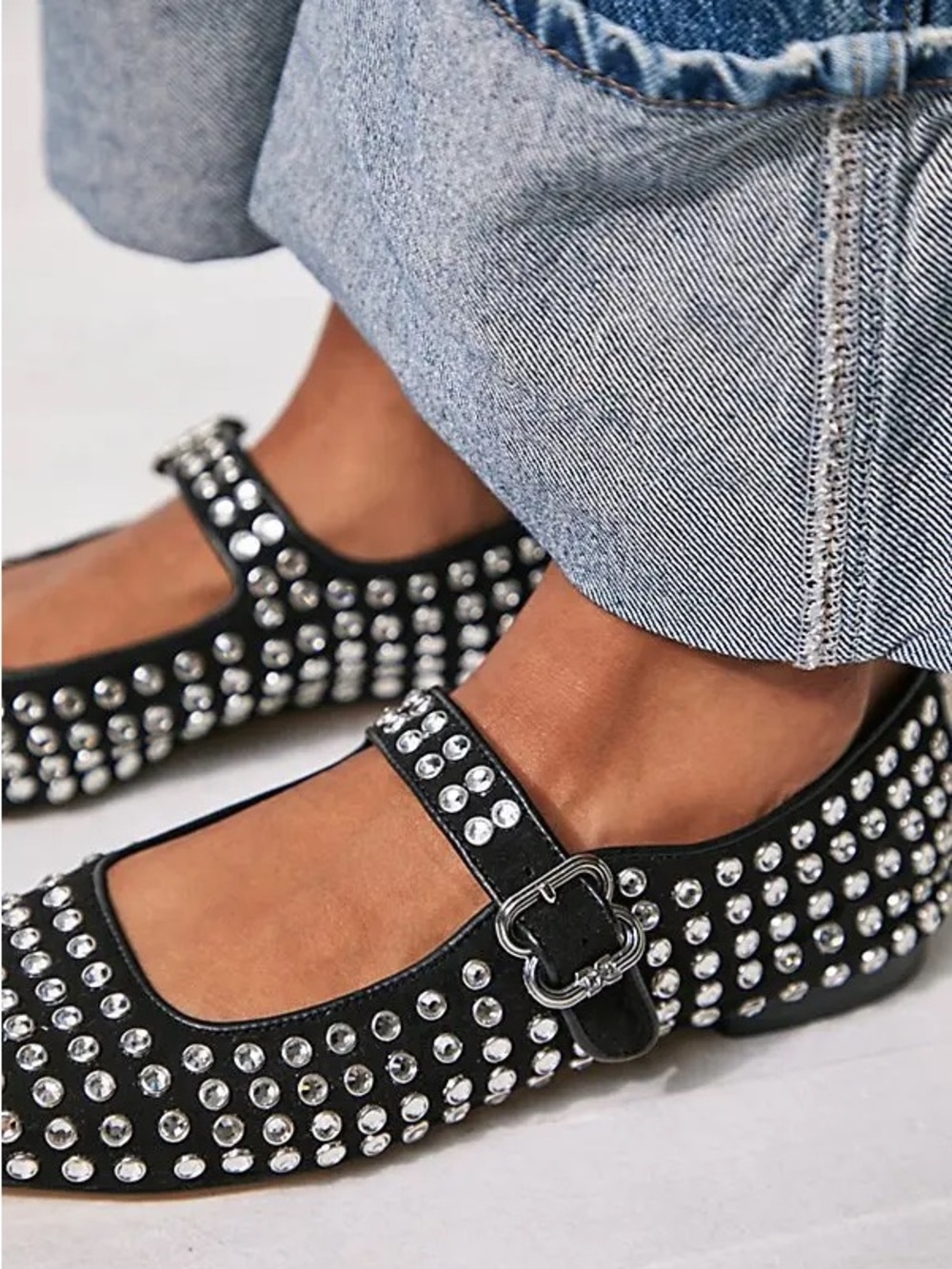 Sam Edelman Black Mary Jane Flats with Silver Studs - Picture 2 of 8